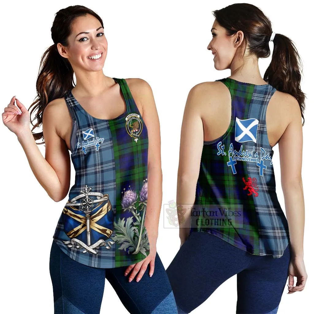 Bannatyne Tartan Women's Racerback Tanks Happy St. Andrew's Day Half Tartan Style