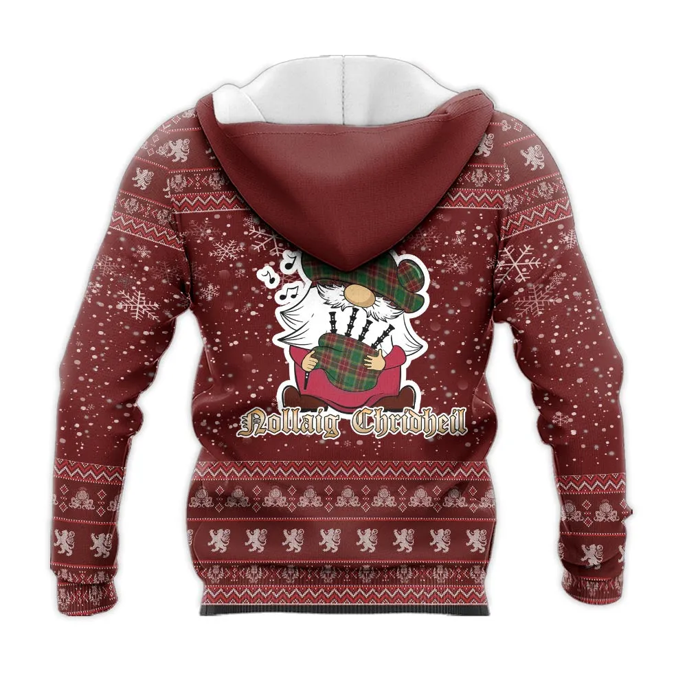 Baxter Clan Christmas Knitted Hoodie with Funny Gnome Playing Bagpipes