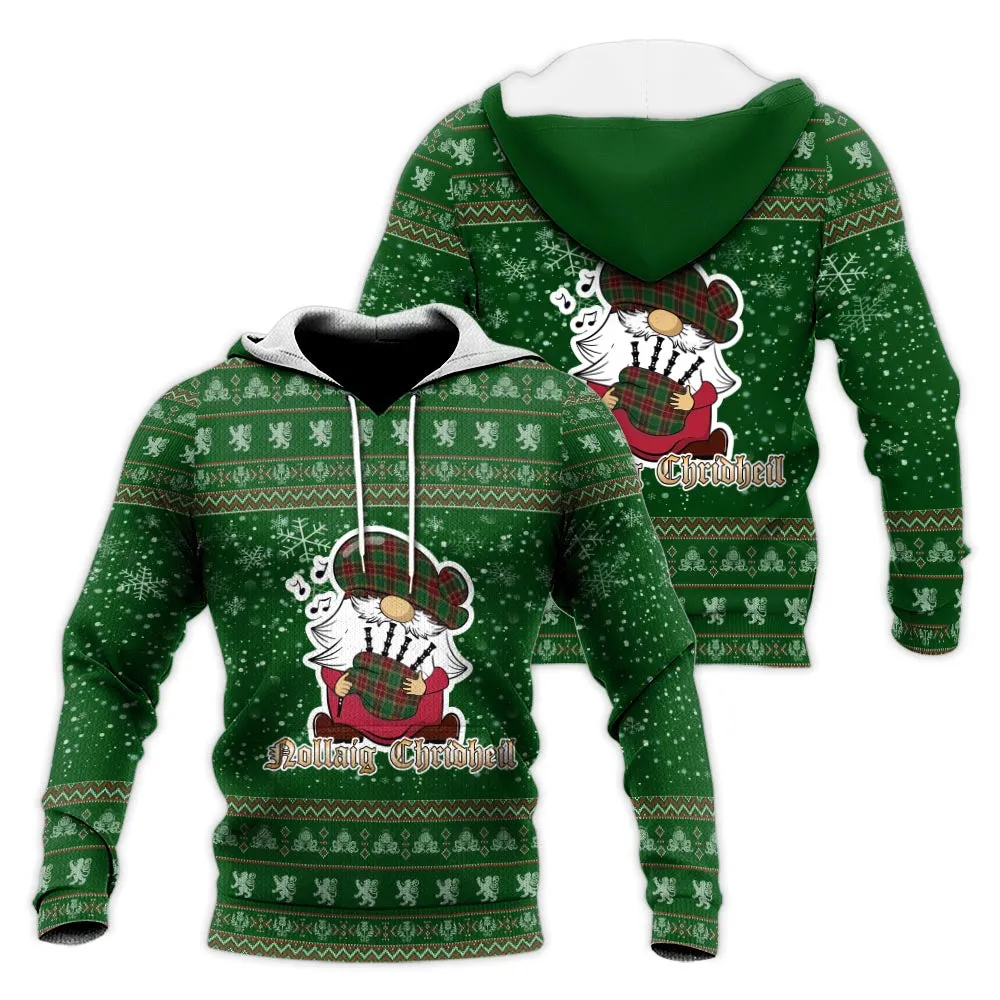 Baxter Clan Christmas Knitted Hoodie with Funny Gnome Playing Bagpipes