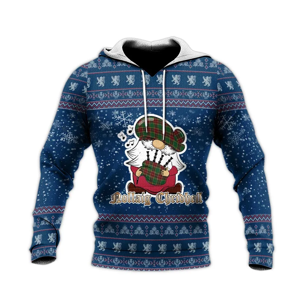 Baxter Clan Christmas Knitted Hoodie with Funny Gnome Playing Bagpipes