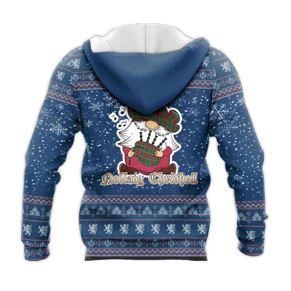 Baxter Clan Christmas Knitted Hoodie with Funny Gnome Playing Bagpipes