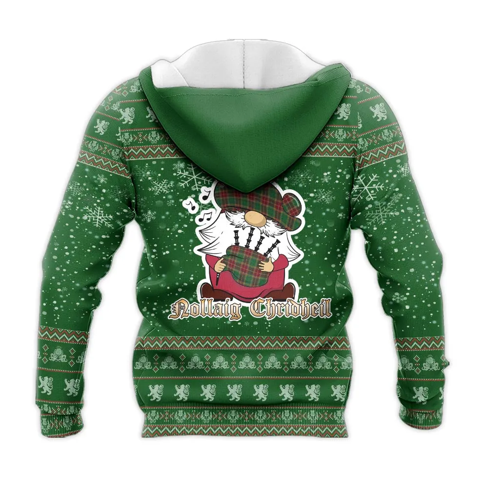 Baxter Clan Christmas Knitted Hoodie with Funny Gnome Playing Bagpipes