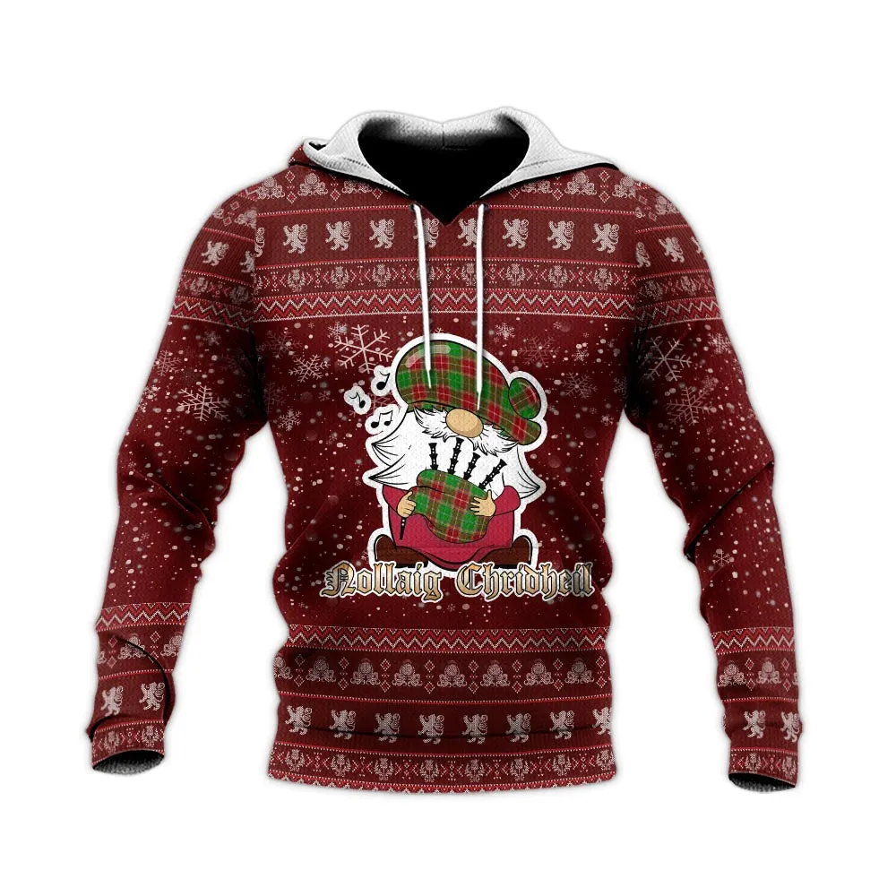 Baxter Modern Clan Christmas Knitted Hoodie with Funny Gnome Playing Bagpipes