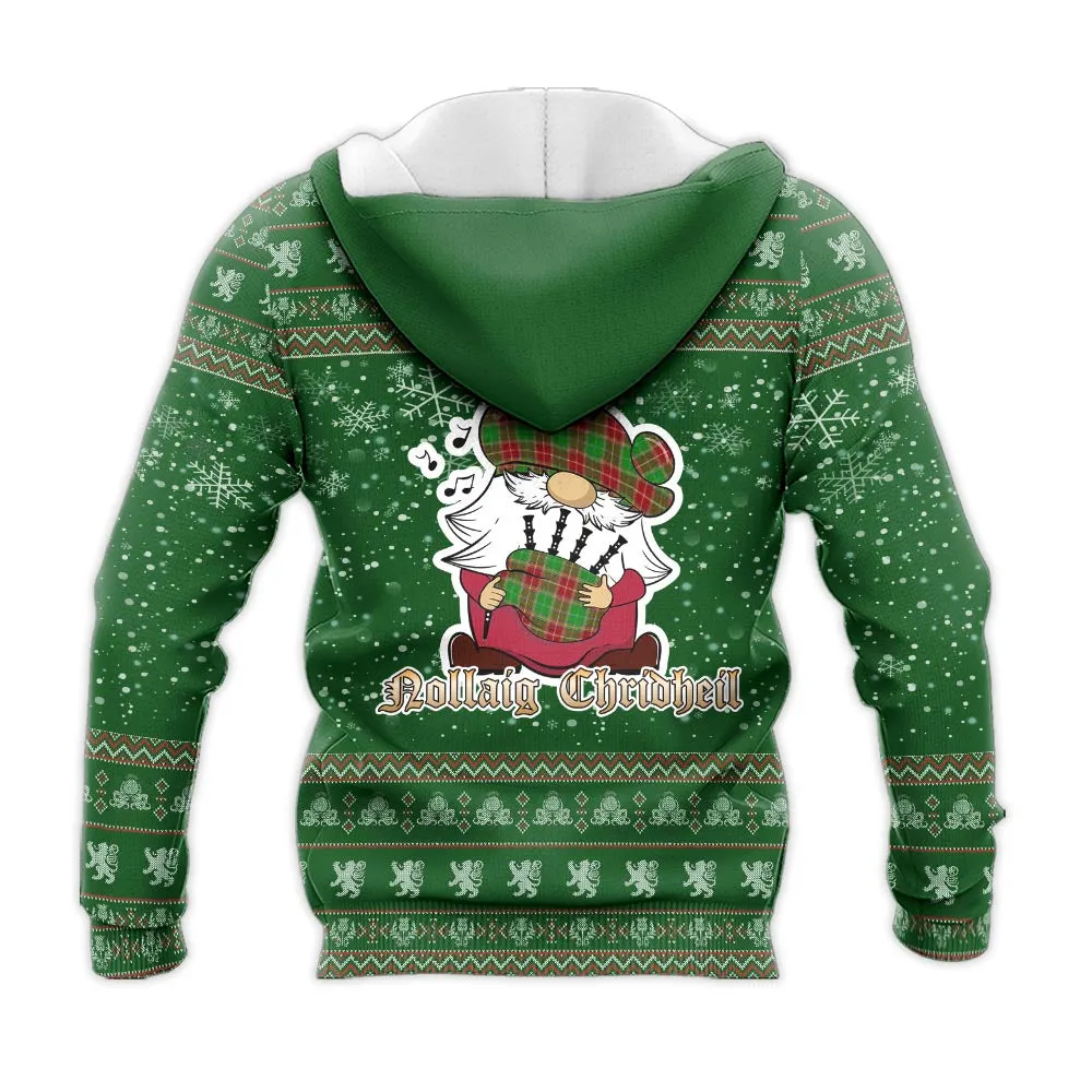 Baxter Modern Clan Christmas Knitted Hoodie with Funny Gnome Playing Bagpipes