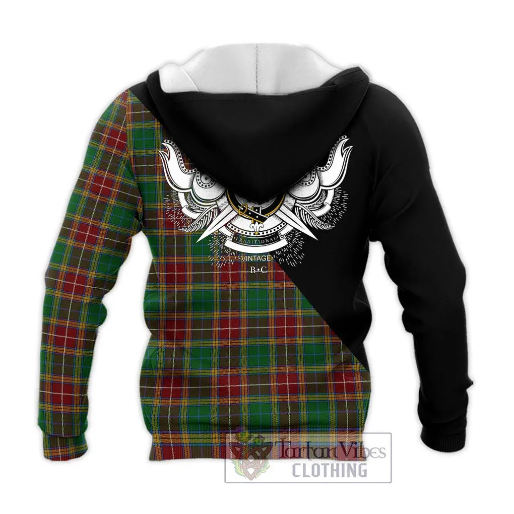 Baxter Tartan Knitted Hoodie with Family Crest and Military Logo Style