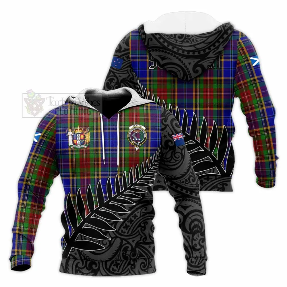 Beattie (Beatty) Crest Tartan Knitted Hoodie with New Zealand Silver Fern Half Style