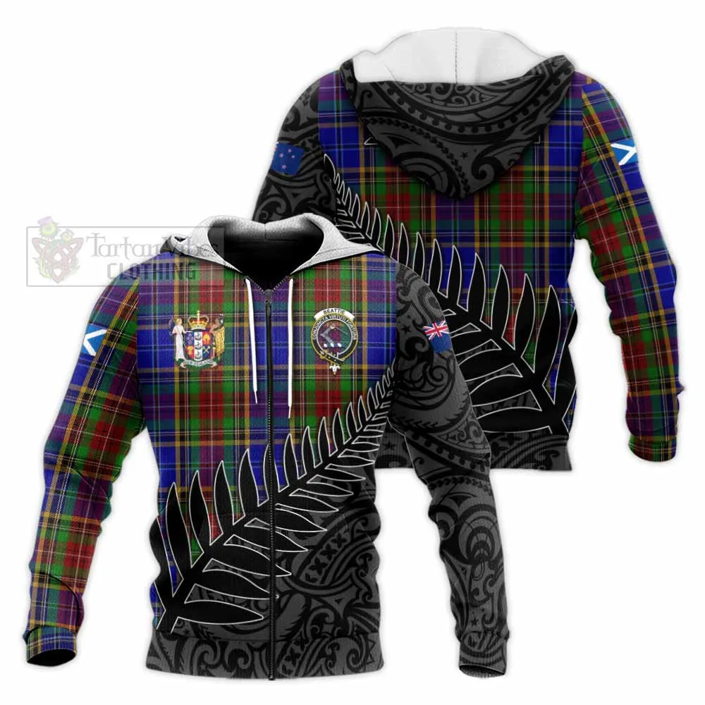 Beattie (Beatty) Crest Tartan Knitted Hoodie with New Zealand Silver Fern Half Style