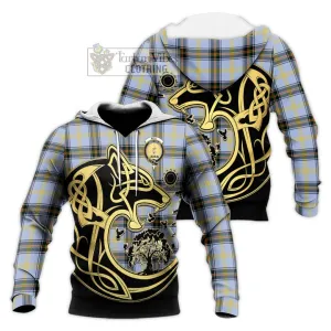 Bell of the Borders Tartan Knitted Hoodie with Family Crest Celtic Wolf Style