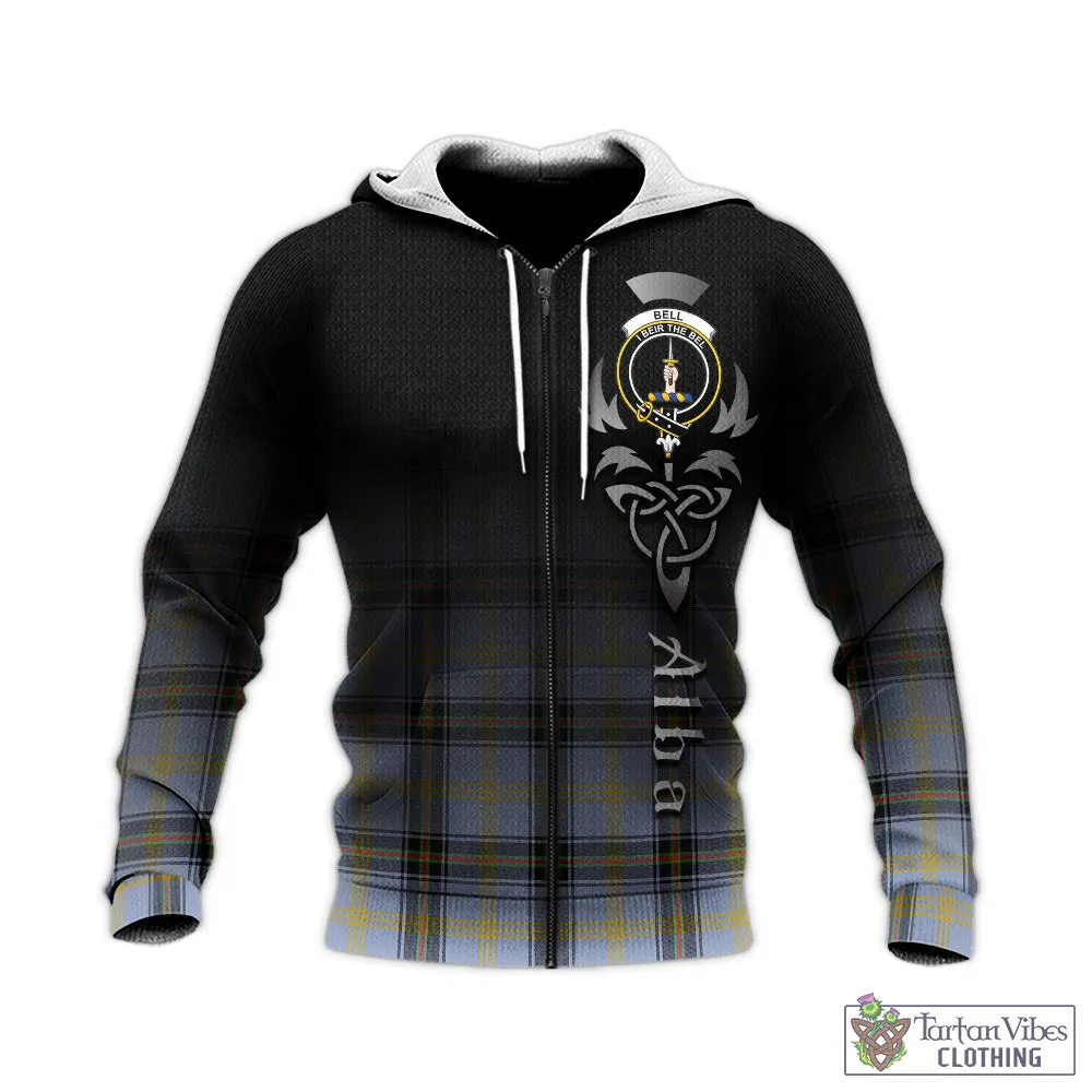 Bell Tartan Knitted Hoodie Featuring Alba Gu Brath Family Crest Celtic Inspired