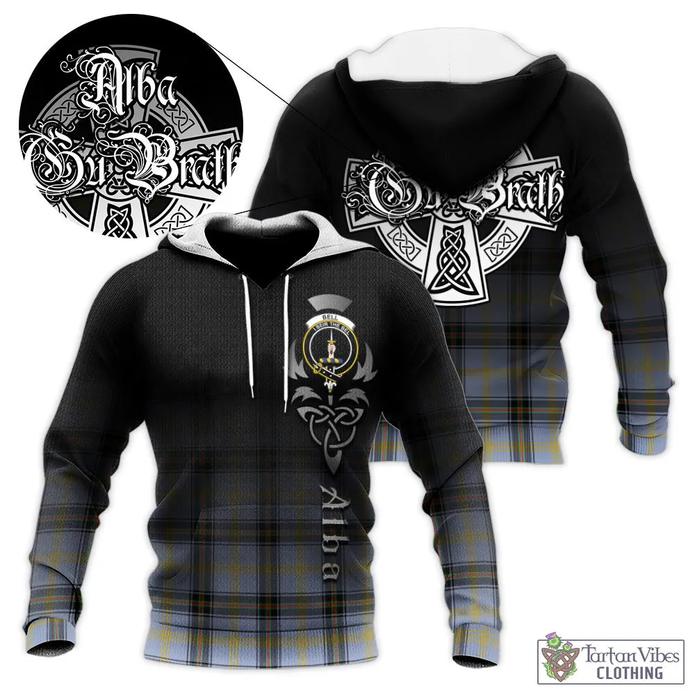 Bell Tartan Knitted Hoodie Featuring Alba Gu Brath Family Crest Celtic Inspired