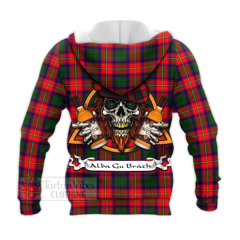 Belshes (Belsches) Tartan Knitted Hoodie with Family Crest and Bearded Skull Holding Bottles of Whiskey