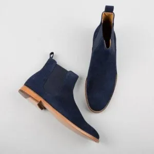 Bespoke Navy Blue Chelsea Suede Boot