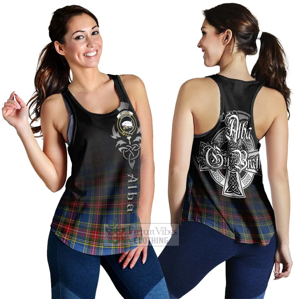 Bethune Tartan Women's Racerback Tanks Featuring Alba Gu Brath Family Crest Celtic Inspired