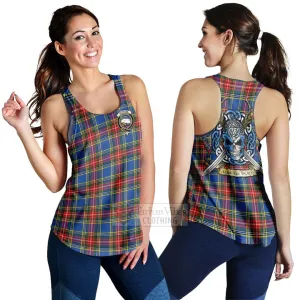 Bethune Tartan Women's Racerback Tanks with Family Crest Celtic Skull Style