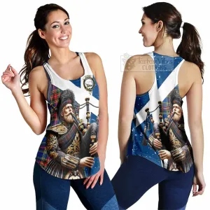 Bethune Tartan Women's Racerback Tanks with Family Crest Scottish Bagpiper Vibes