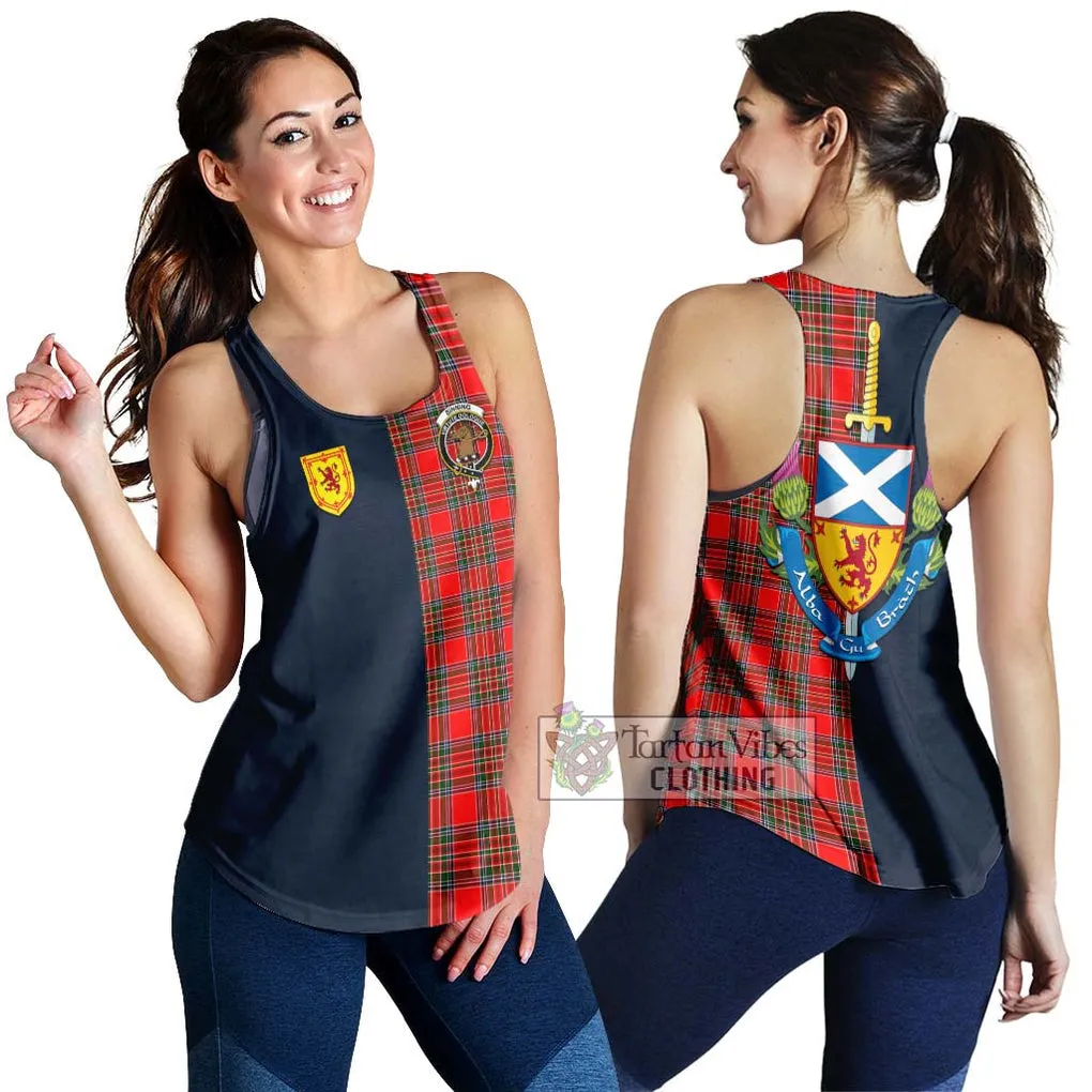 Binning Tartan Women's Racerback Tanks Alba with Scottish Lion Royal Arm Half Style