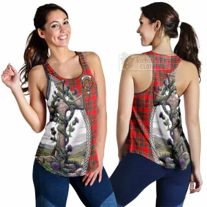 Binning Tartan Women's Racerback Tanks with Family Crest and St. Andrew's Cross Accented by Thistle Vines