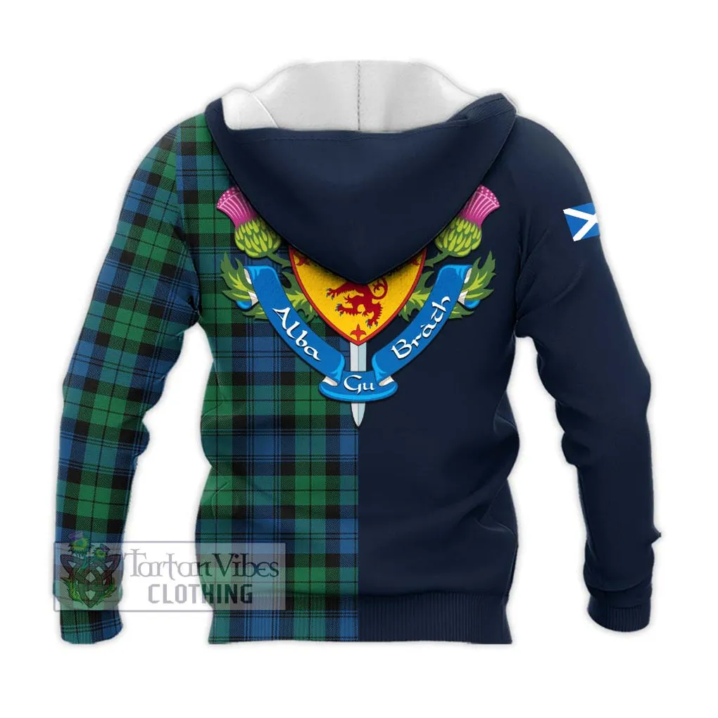 Black Watch Ancient Tartan Knitted Hoodie Alba with Scottish Lion Royal Arm Half Style