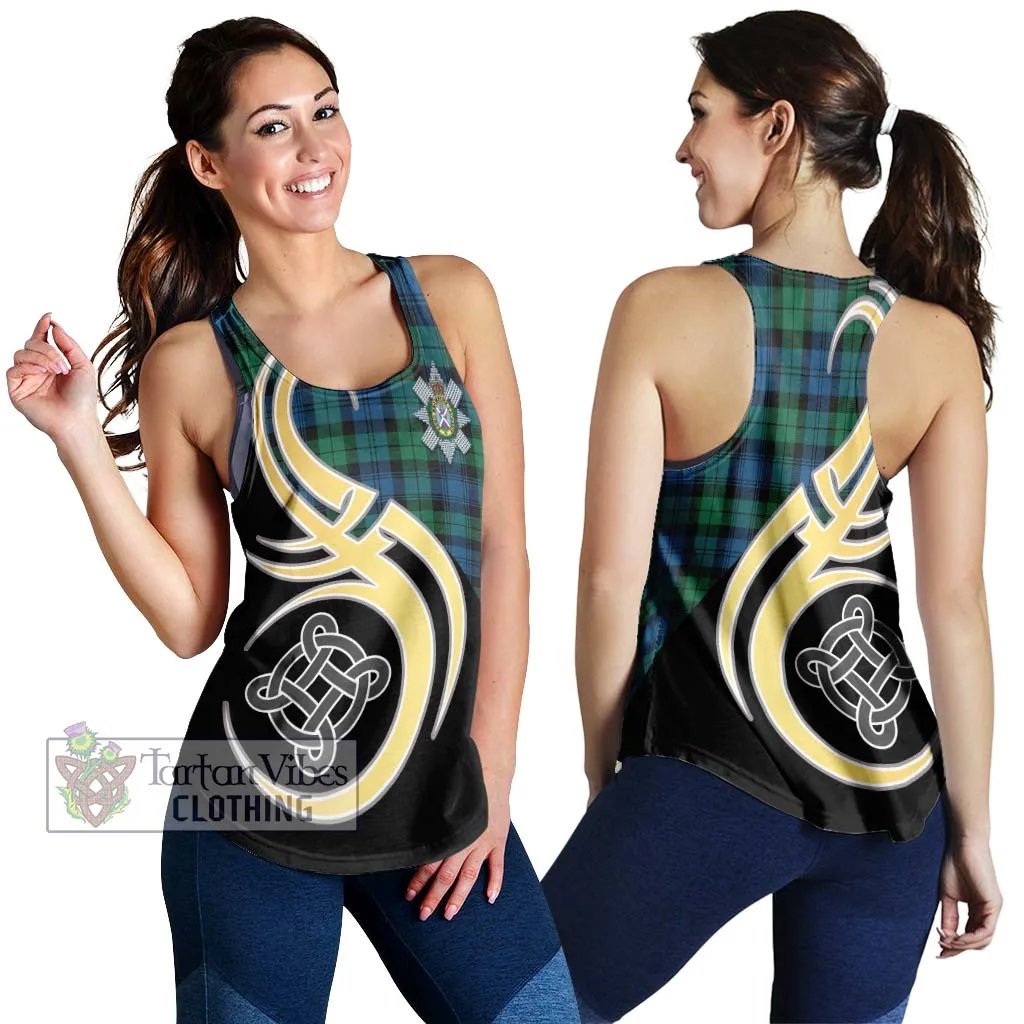 Black Watch Ancient Tartan Women's Racerback Tanks with Family Crest and Celtic Symbol Style