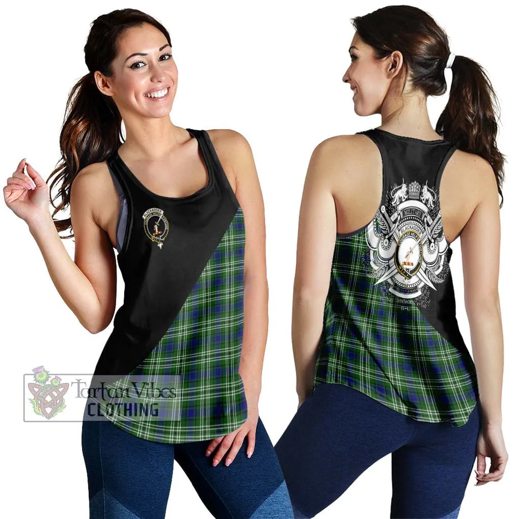 Blackadder Tartan Women's Racerback Tanks with Family Crest and Military Logo Style