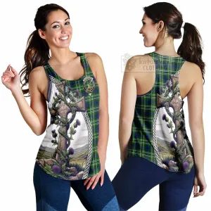 Blackadder Tartan Women's Racerback Tanks with Family Crest and St. Andrew's Cross Accented by Thistle Vines