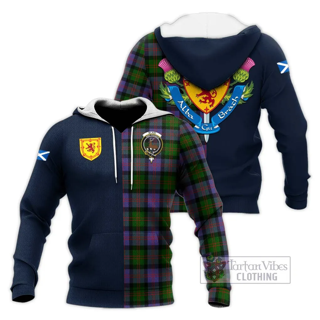 Blair Modern Tartan Knitted Hoodie Alba with Scottish Lion Royal Arm Half Style