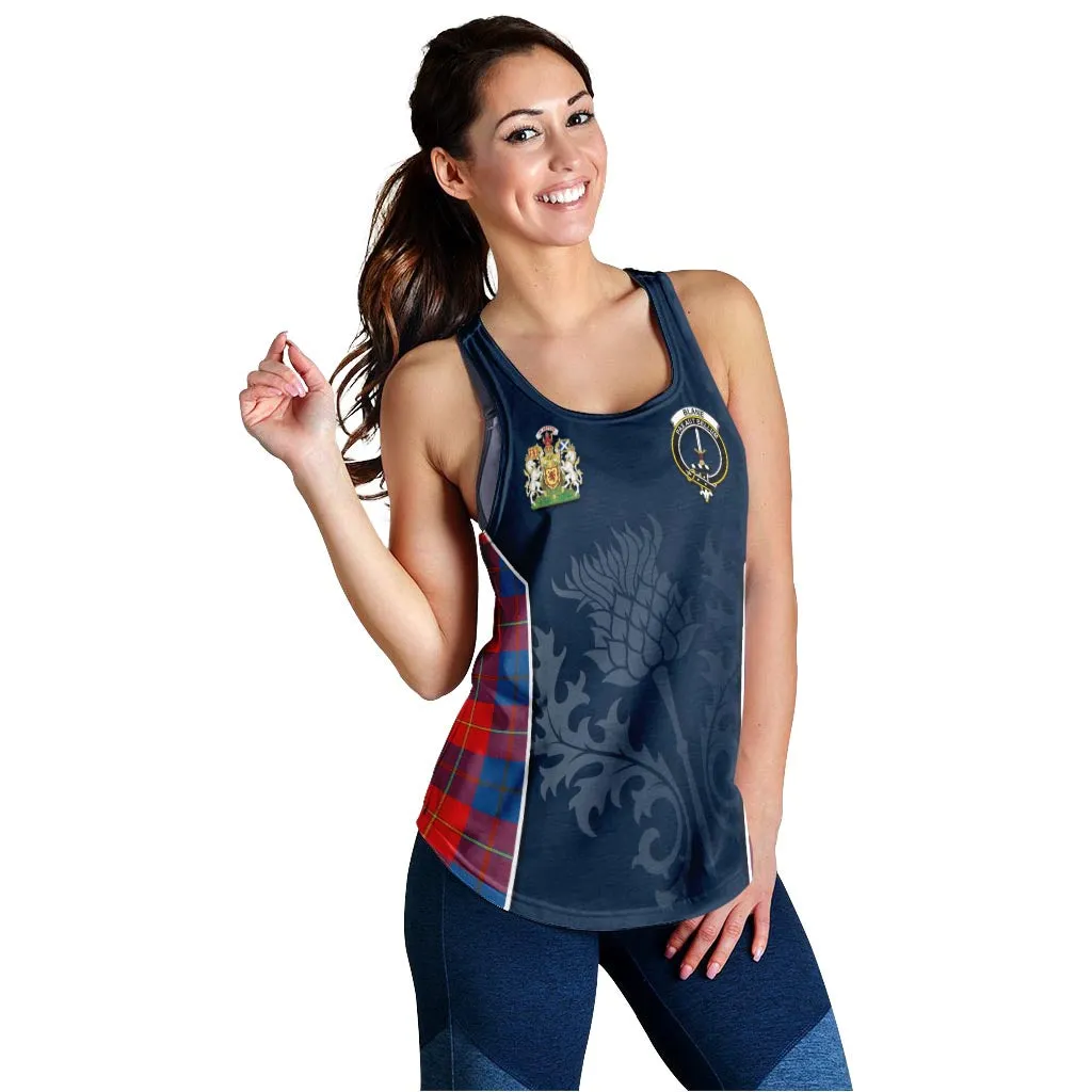 Blane Tartan Women's Racerback Tanks with Family Crest and Scottish Thistle Vibes Sport Style