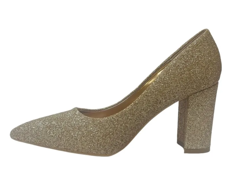 Block Heel Glitter Court Shoes