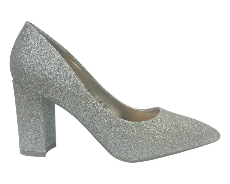 Block Heel Glitter Court Shoes