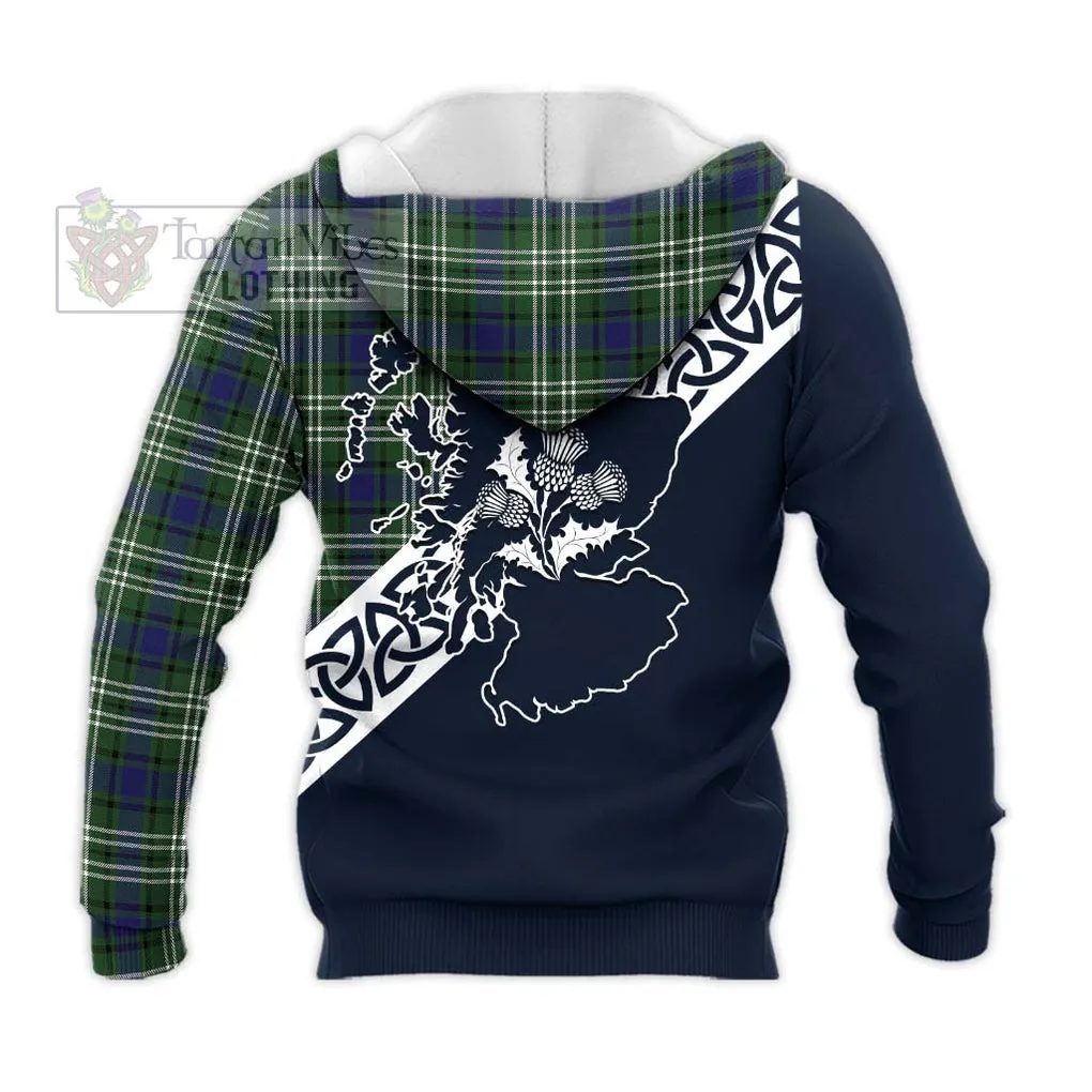 Blyth Tartan Knitted Hoodie Featuring Thistle and Scotland Map