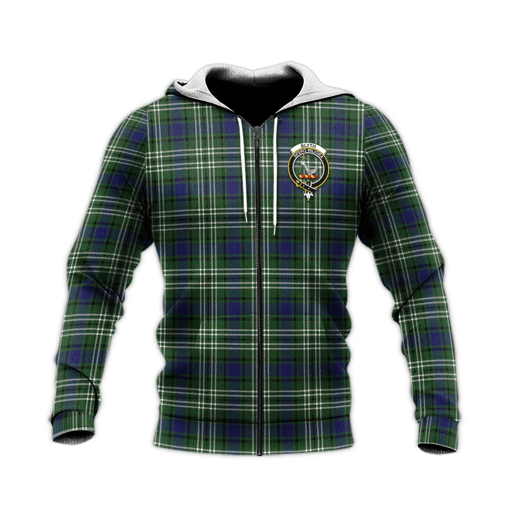 Blyth Tartan Knitted Hoodie with Family Crest