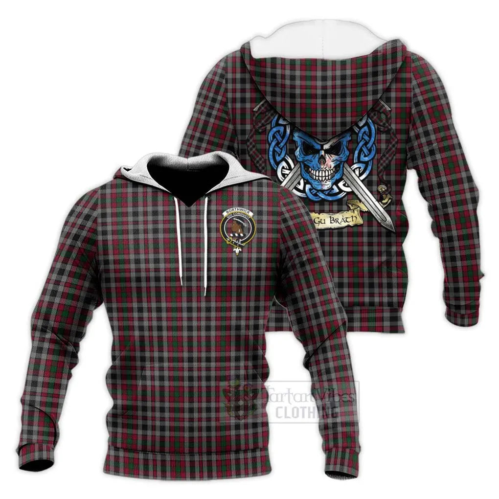 Borthwick Tartan Knitted Hoodie with Family Crest Celtic Skull Style