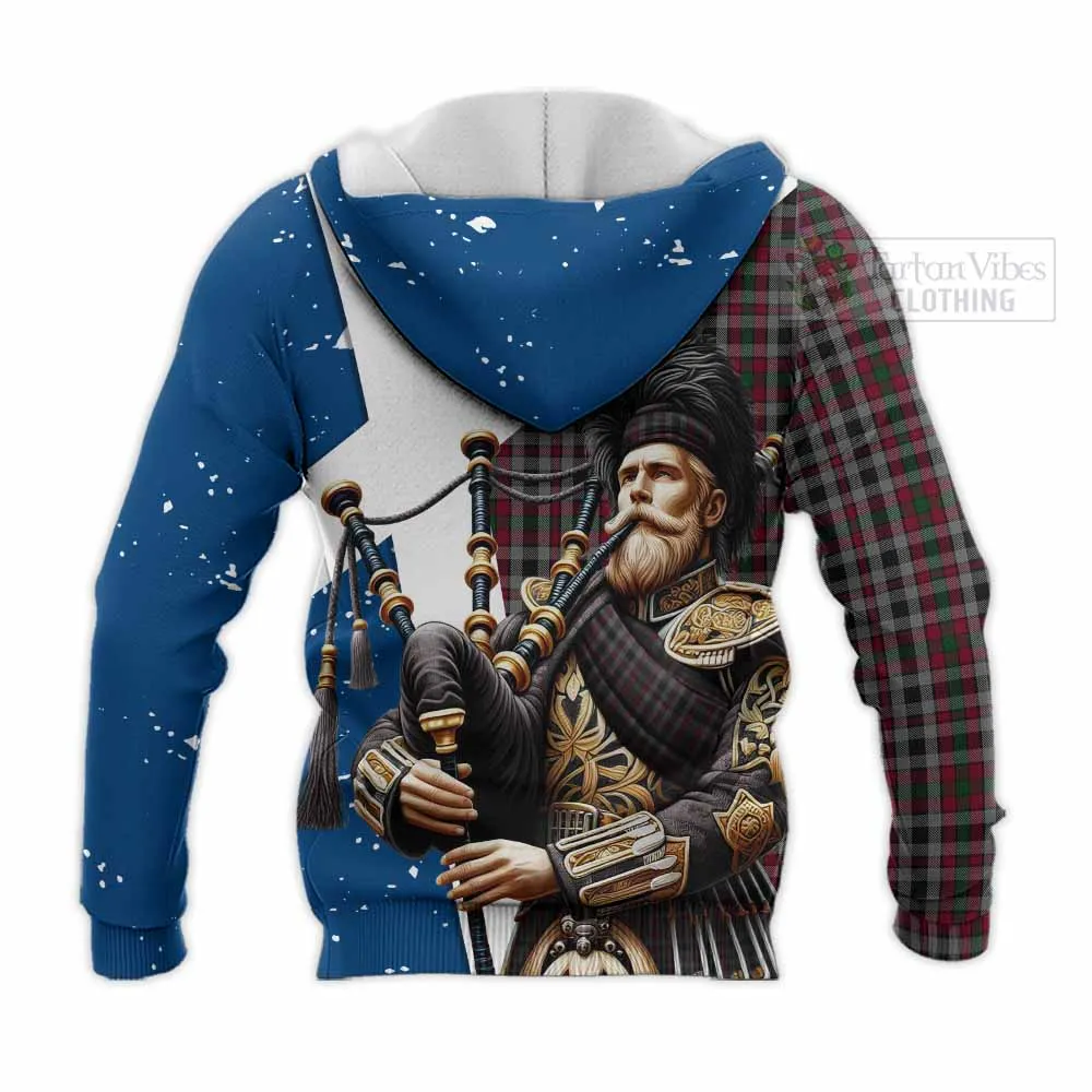 Borthwick Tartan Knitted Hoodie with Family Crest Scottish Bagpiper Vibes