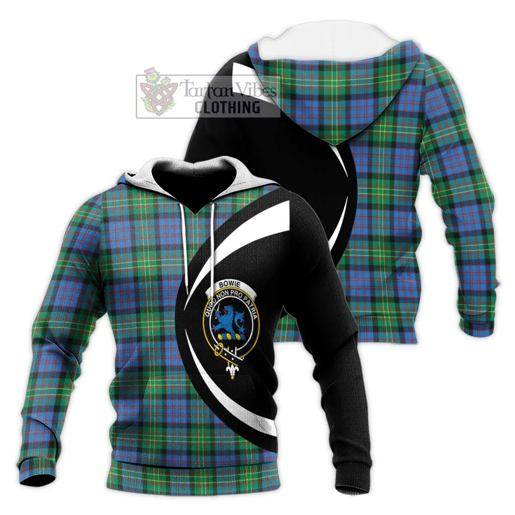 Bowie Ancient Tartan Knitted Hoodie with Family Crest Circle Style