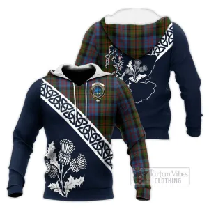 Bowie Tartan Knitted Hoodie Featuring Thistle and Scotland Map