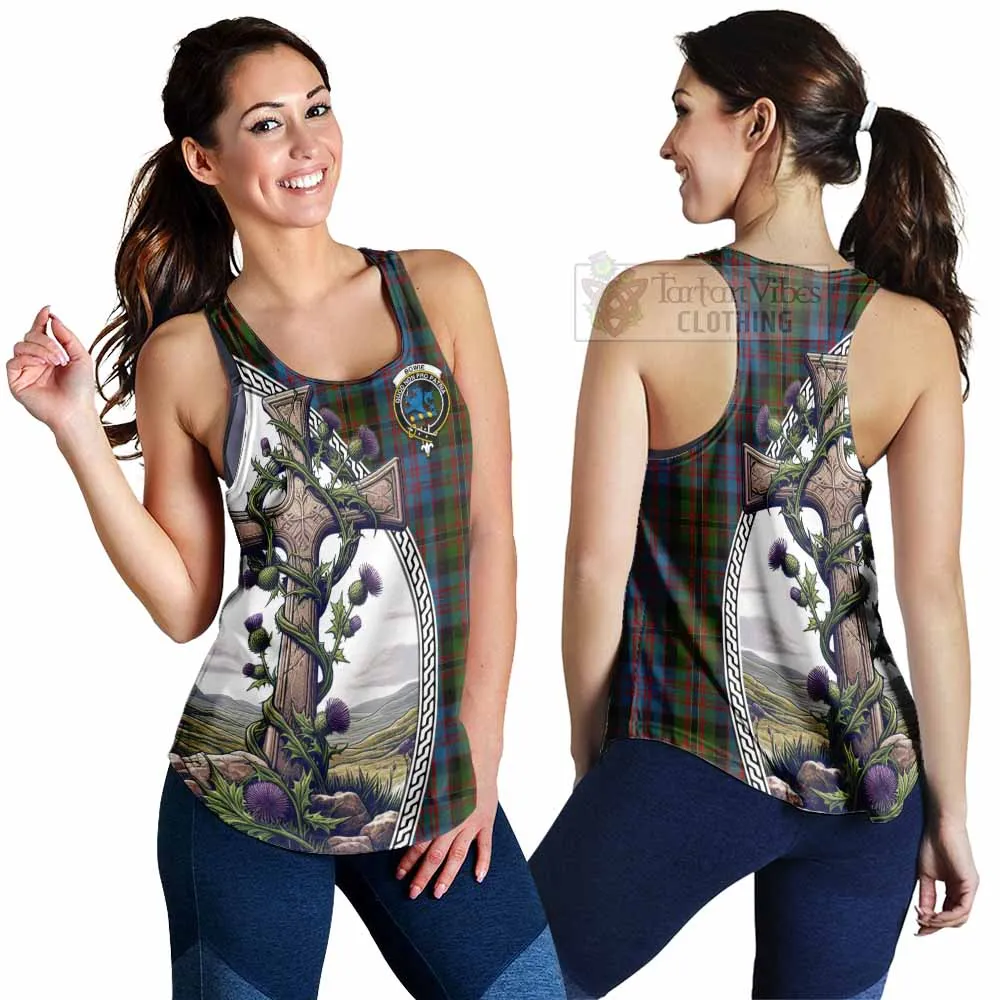 Bowie Tartan Women's Racerback Tanks with Family Crest and St. Andrew's Cross Accented by Thistle Vines