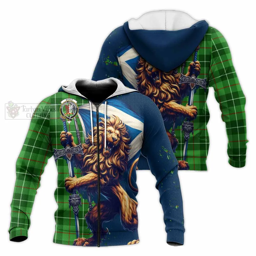 Boyle Tartan Family Crest Knitted Hoodie with Scottish Majestic Lion