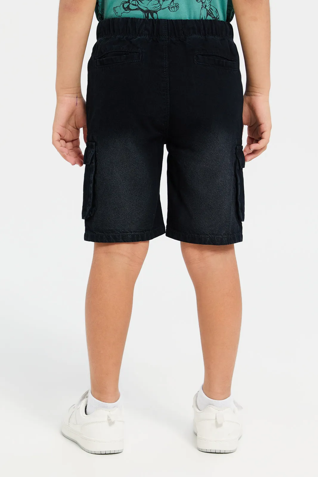 Boys Black Cargo Pocket Pull On Shorts