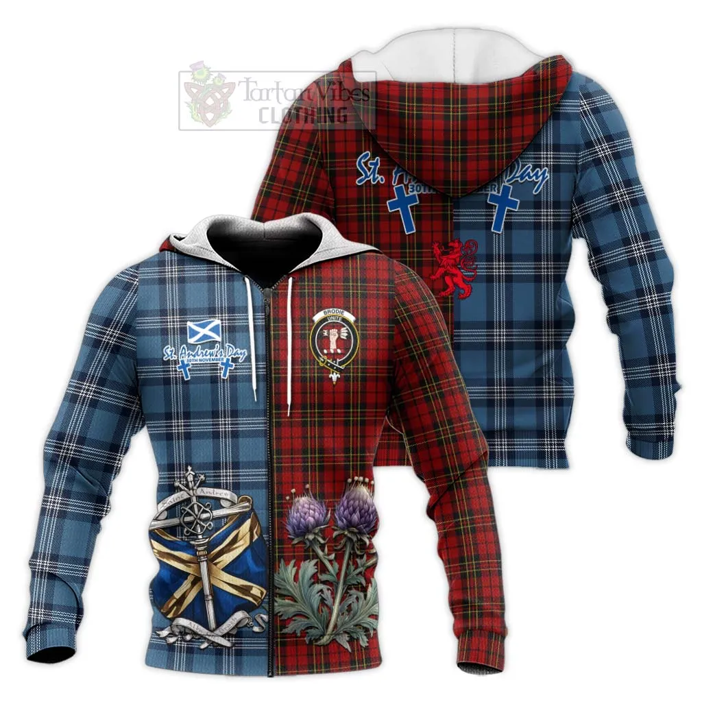 Brodie Tartan Knitted Hoodie Happy St. Andrew's Day Half Tartan Style