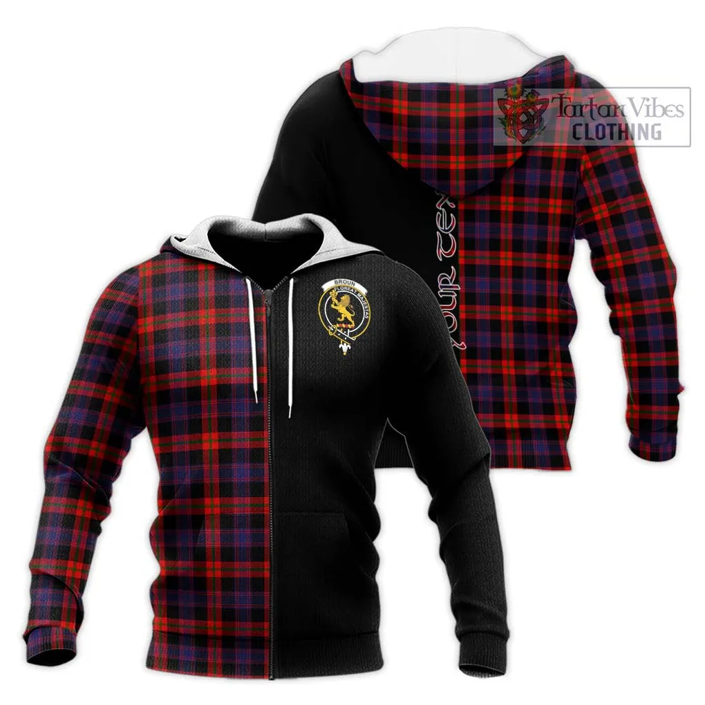 Broun Modern Tartan Knitted Hoodie with Family Crest and Half Of Me Style