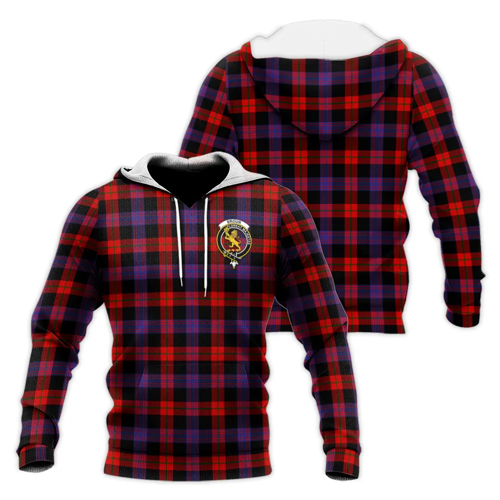 Broun Modern Tartan Knitted Hoodie with Family Crest