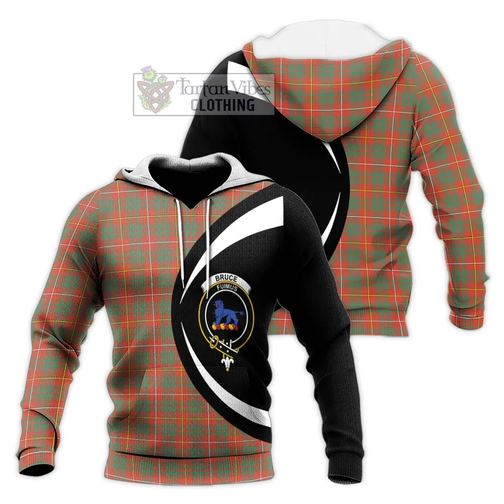 Bruce Ancient Tartan Knitted Hoodie with Family Crest Circle Style