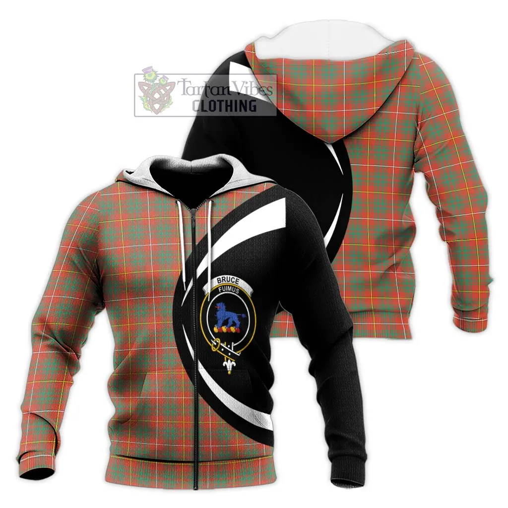 Bruce Ancient Tartan Knitted Hoodie with Family Crest Circle Style