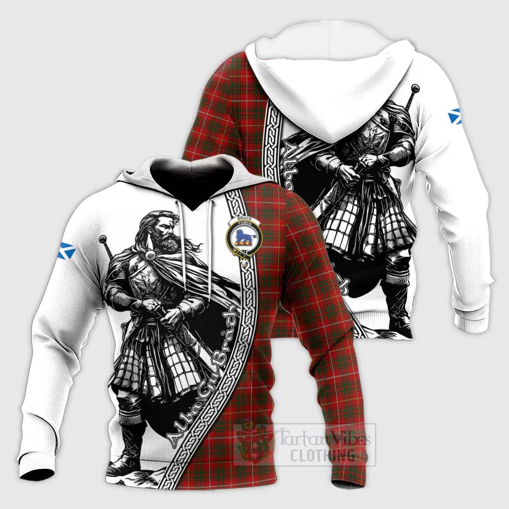 Bruce Tartan Clan Crest Knitted Hoodie with Highlander Warrior Celtic Style