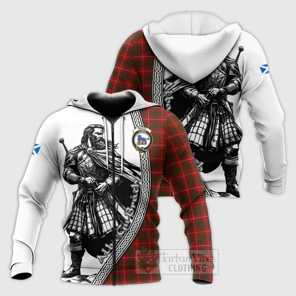 Bruce Tartan Clan Crest Knitted Hoodie with Highlander Warrior Celtic Style