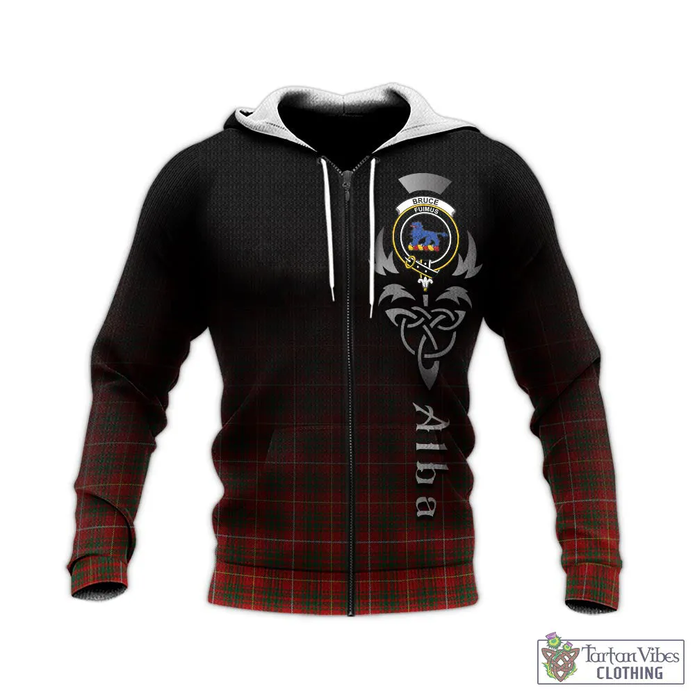 Bruce Tartan Knitted Hoodie Featuring Alba Gu Brath Family Crest Celtic Inspired