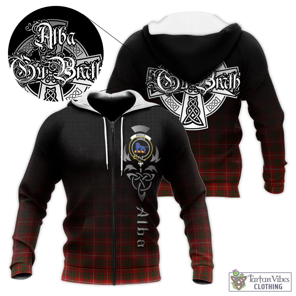 Bruce Tartan Knitted Hoodie Featuring Alba Gu Brath Family Crest Celtic Inspired