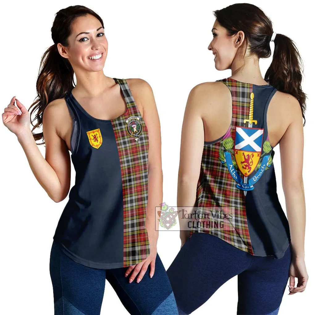 Buchanan Old Dress Tartan Women's Racerback Tanks Alba with Scottish Lion Royal Arm Half Style