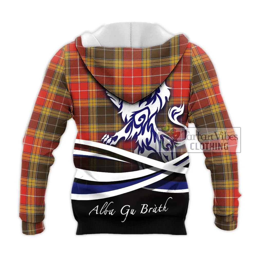 Buchanan Old Set Weathered Tartan Knitted Hoodie with Alba Gu Brath Regal Lion Emblem