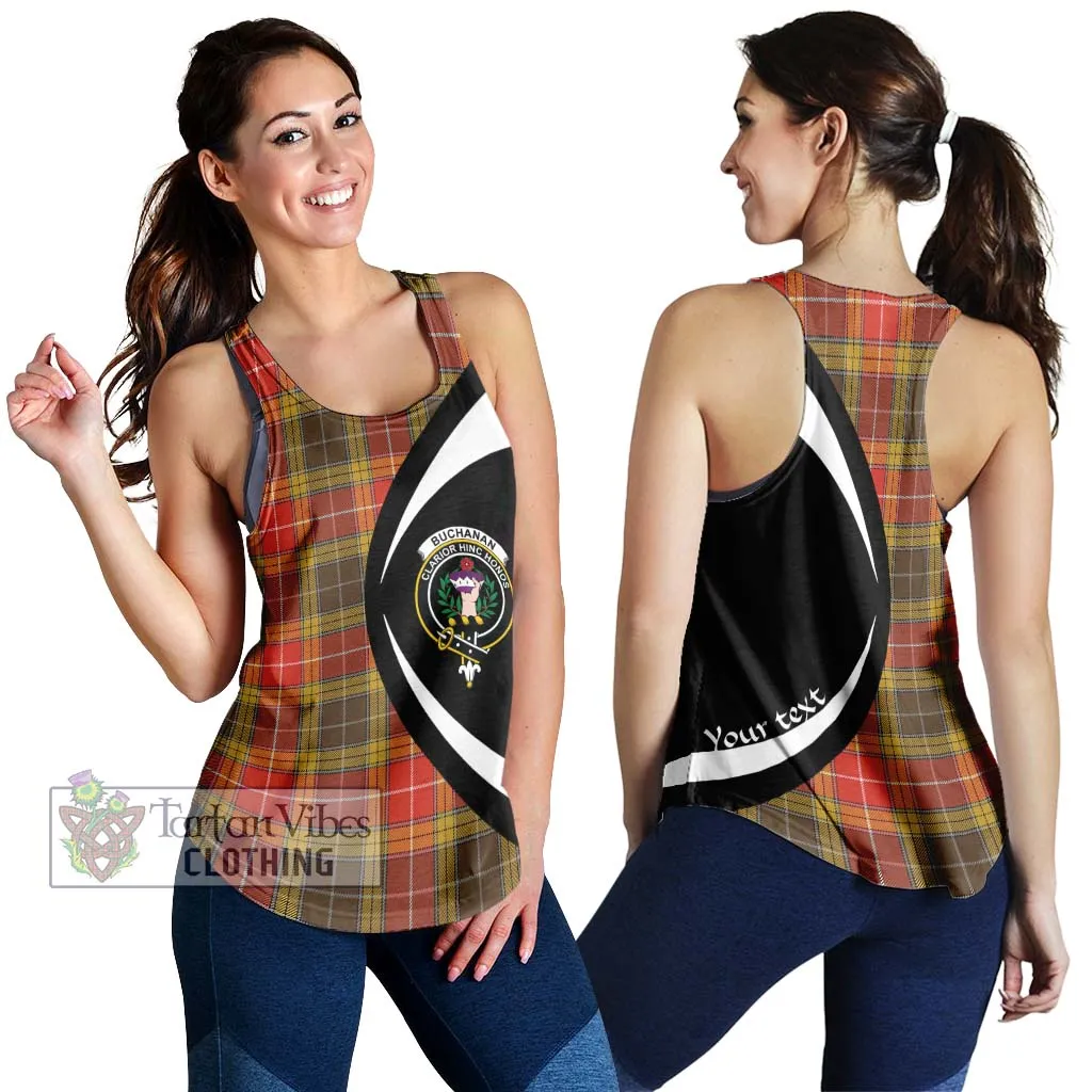 Buchanan Old Set Weathered Tartan Women's Racerback Tanks with Family Crest Circle Style